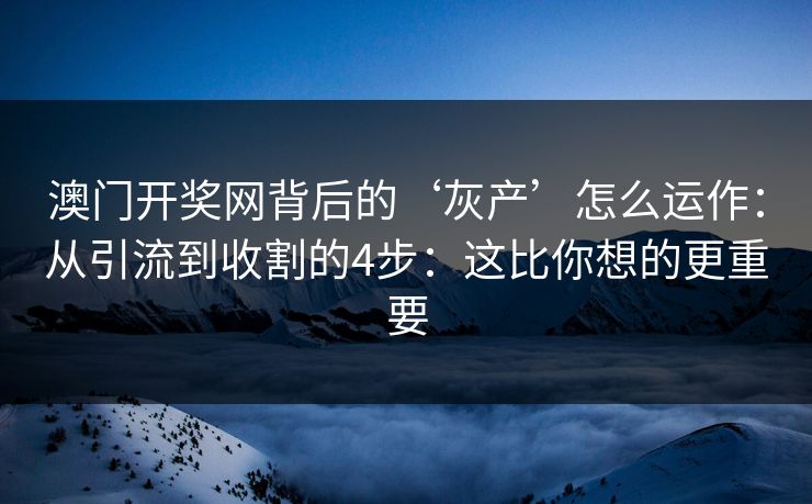 澳门开奖网背后的‘灰产’怎么运作：从引流到收割的4步：这比你想的更重要